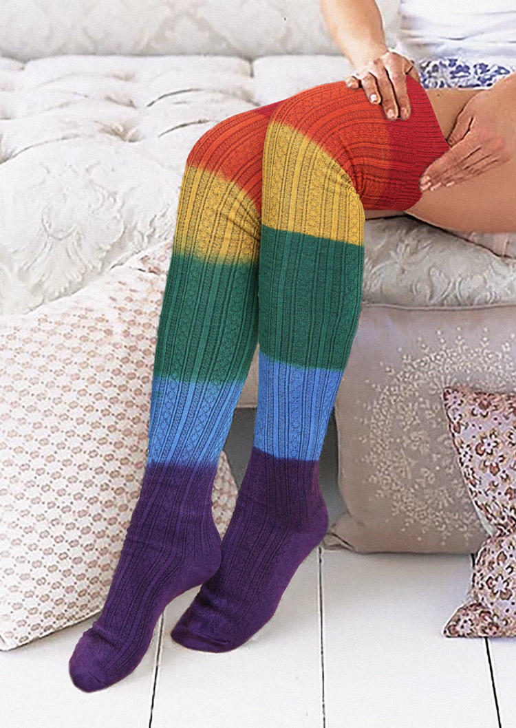 

Knee-High Socks Color Block Over Knee Extra Long Socks in Multicolor. Size