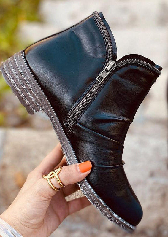 

Boots Ruched Zipper Square Heel Ankle Boots in Black. Size