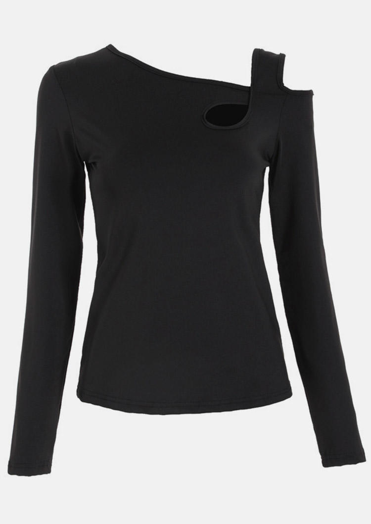 Blouses Hollow Out One Sided Cold Shoulder Blouse in Black. Size: L,M,S,XL