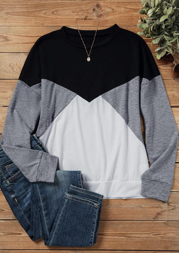 

Blouses Color Block Drop Shoulder O-Neck Blouse in Multicolor. Size