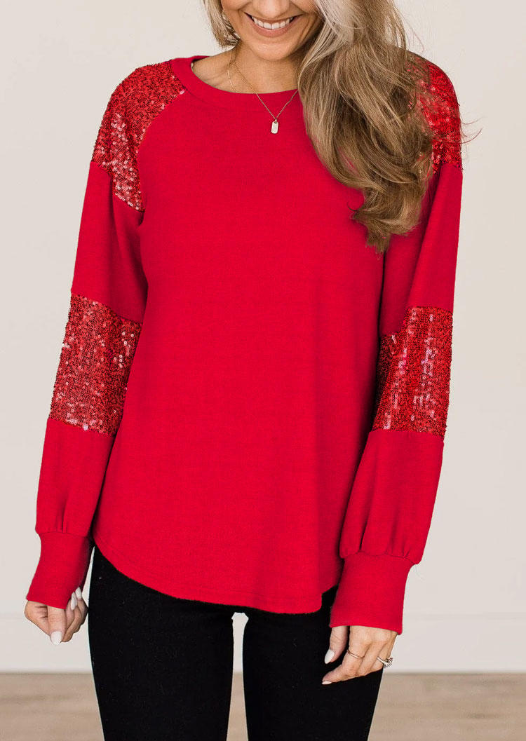 

Blouses Long Sleeve O-Neck Blouse in Red. Size: L,M