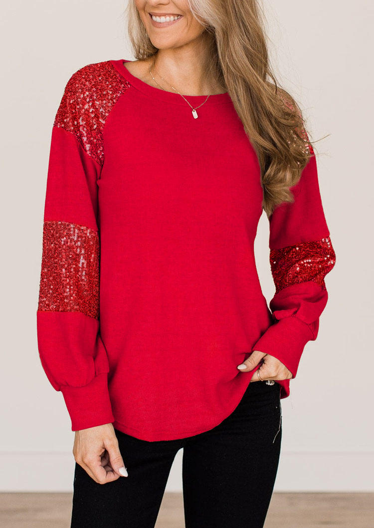 Long Sleeve O-Neck Blouse - Red