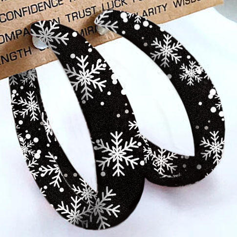 

Earrings Christmas Snowflake Circle Casual Earrings in Black. Size