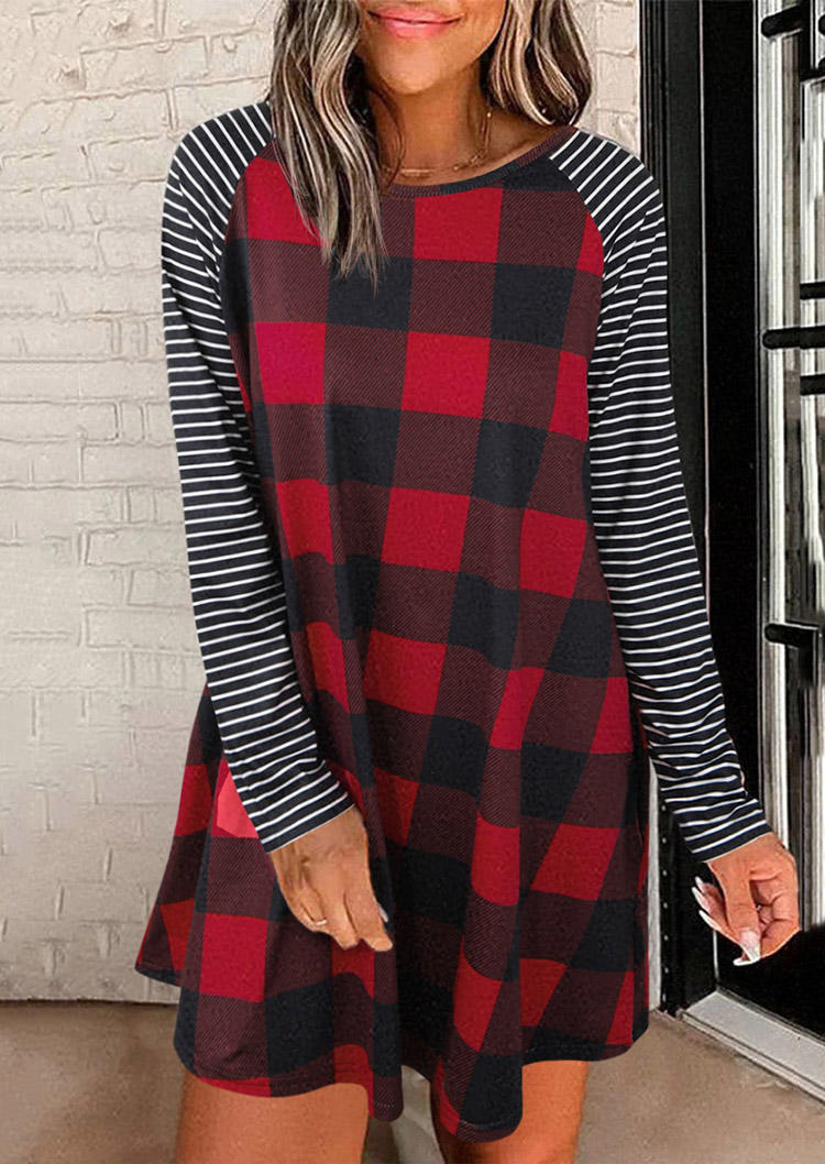 Plaid Striped Long Sleeve Mini Dress