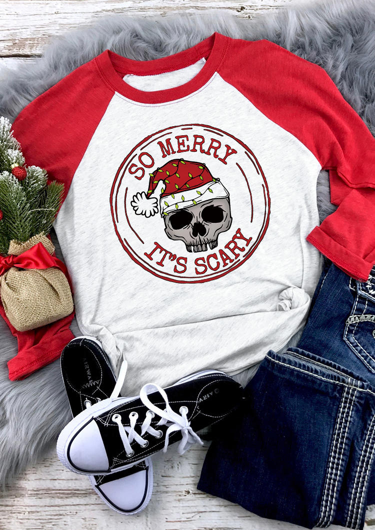 

T-shirts Tees Christmas So Merry It's Scary Skull T-Shirt Tee in Red. Size