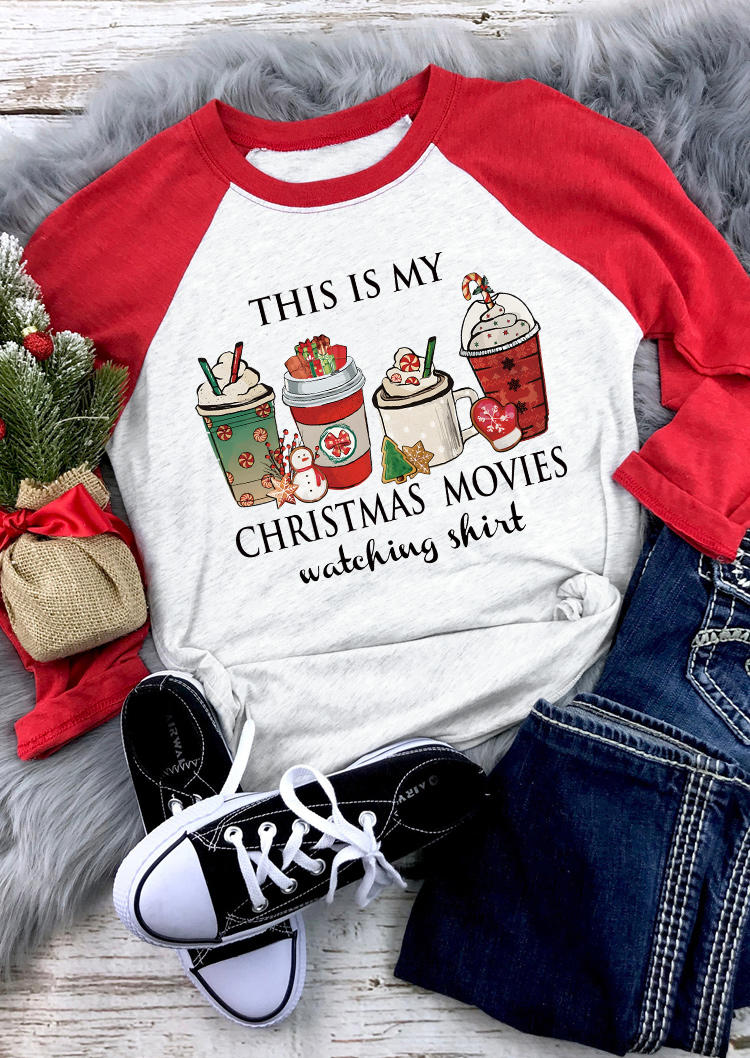 T-shirts Tees This Is My Christmas Movies Watching Shirt T-Shirt Tee in Red. Size: L,M,S