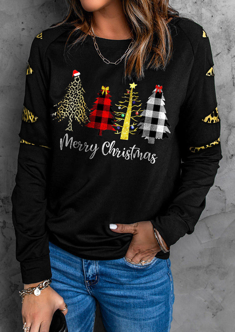 

Sweatshirts Merry Christmas Plaid Leopard Sweatshirt in Black. Size: L,M,,XL