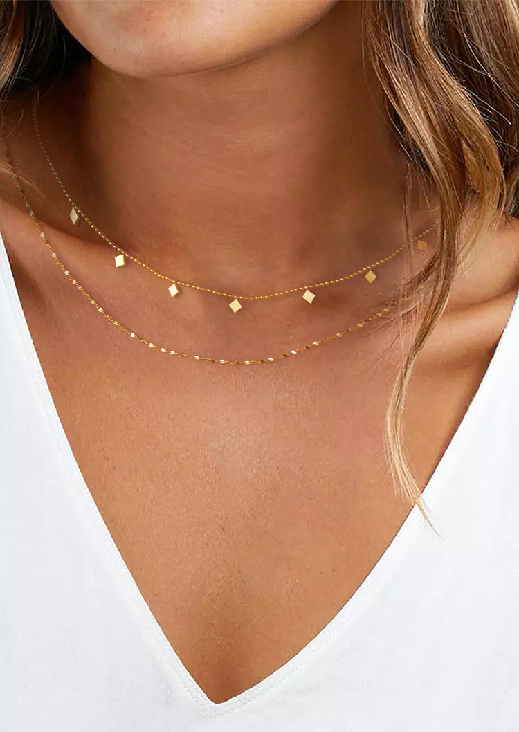 

Necklaces Double-Layered Alloy Necklace in Gold. Size