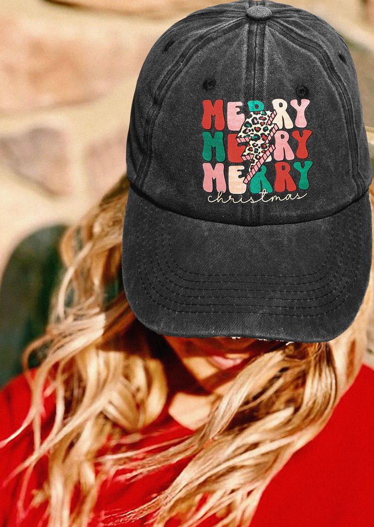 

Hats Merry Christmas Leopard Baseball Cap in Black. Size