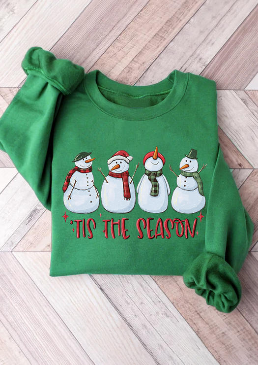 'Tis The Season Snowman Plaid Pullover Sweatshirt - Green