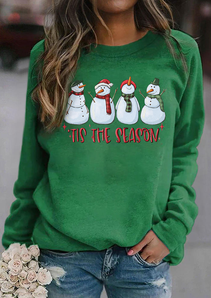 

Sweatshirts 'Tis The Season Snowman Plaid Pullover Sweatshirt in Green. Size: L,,XL