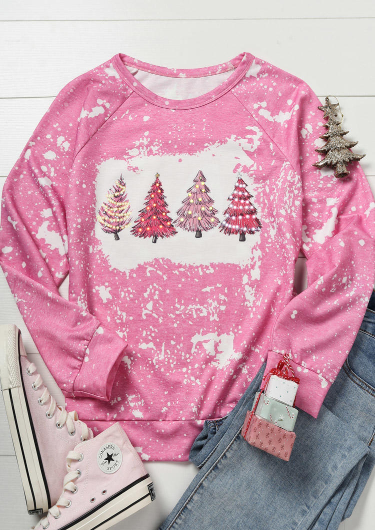 Christmas Tree Long Sleeve Sweatshirt - Pink