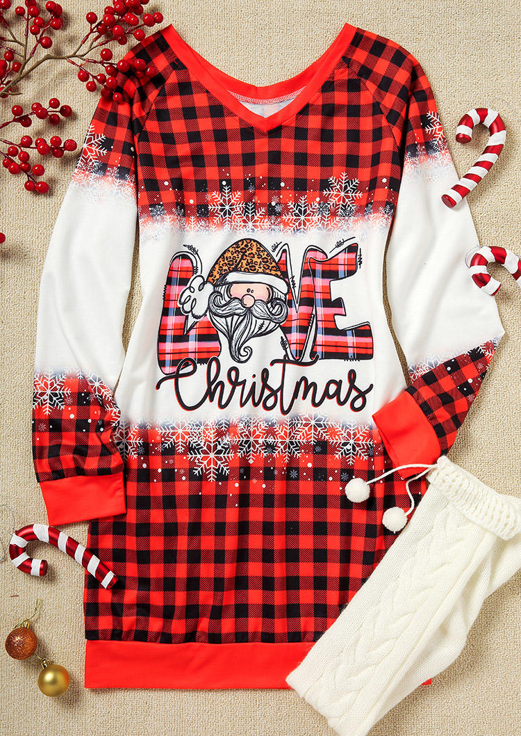 

Sweatshirt Dresses Love Christmas Santa Claus Snowflake Buffalo Plaid Sweatshirt Dress in Red. Size: L