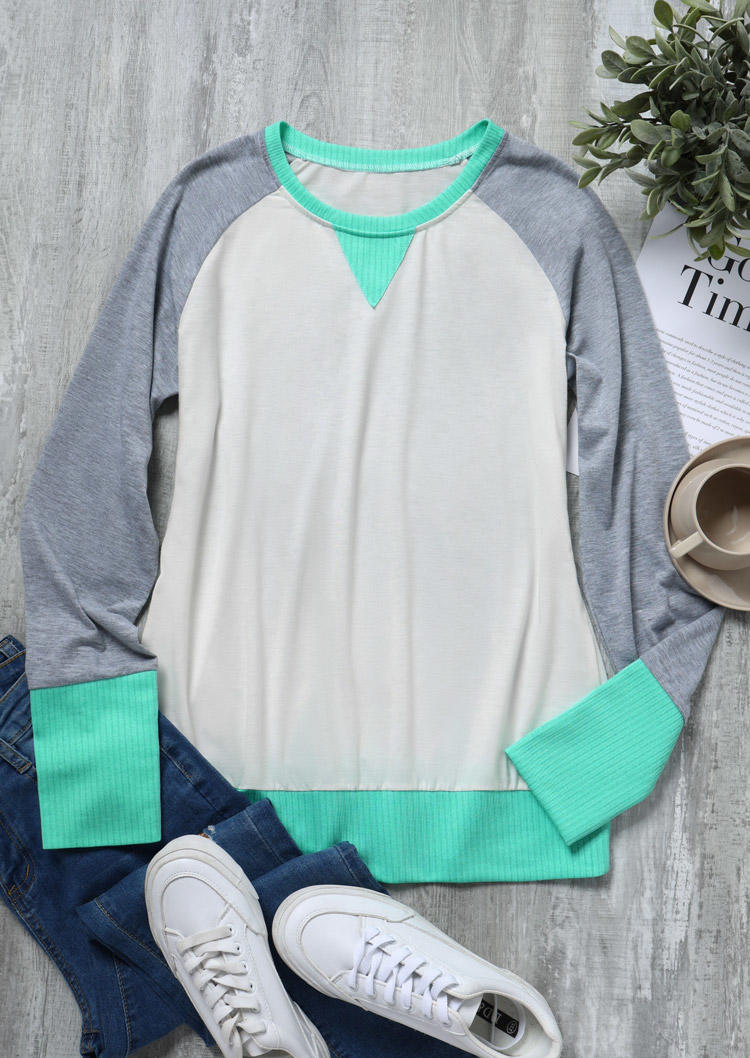 

Blouses Color Block Long Sleeve O-Neck Blouse in Multicolor. Size: L,M,,XL
