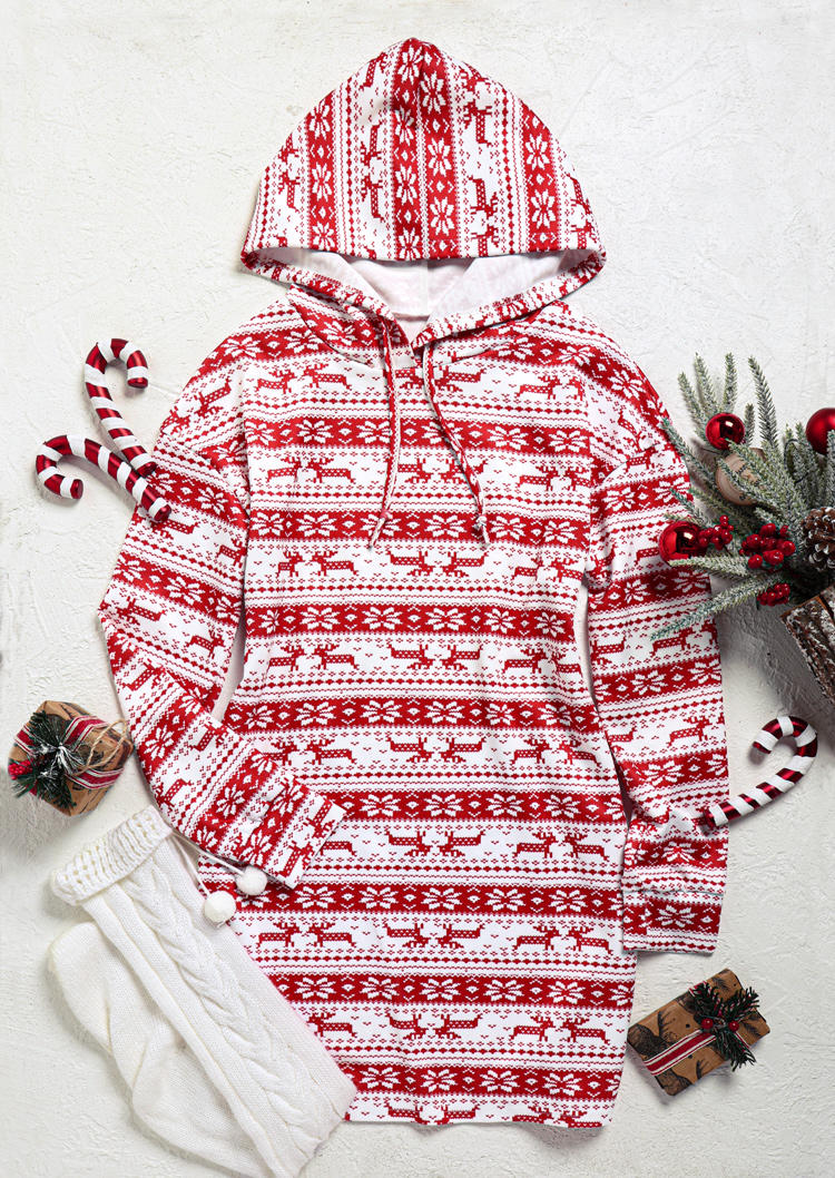 

Mini Dresses Christmas Reindeer Hooded Mini Dress in White. Size: L,M,,XL