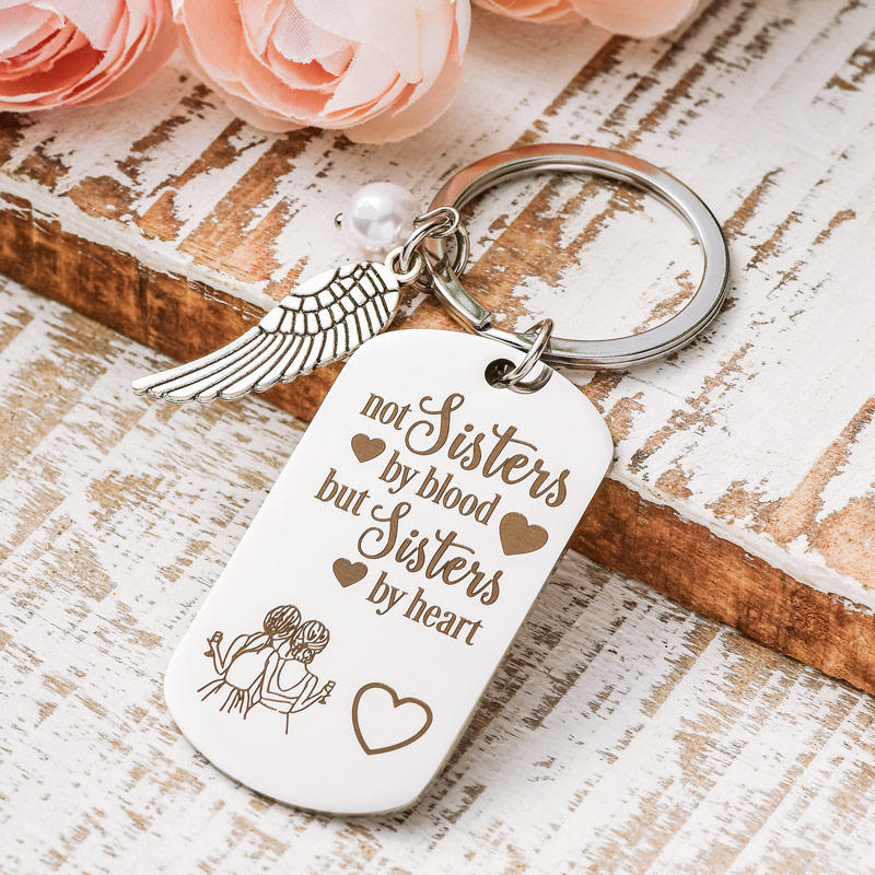 Not Sister By Blood But Sisters By Heart Wing Keychain