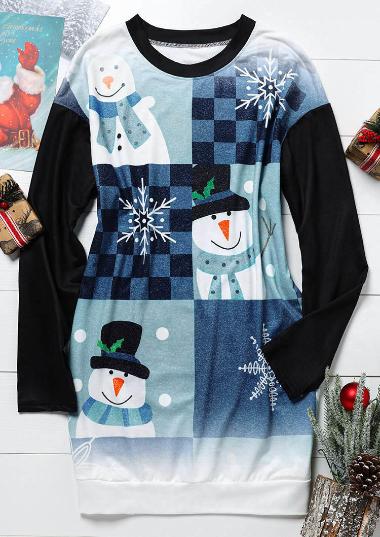 

Mini Dresses Christmas Snowman Plaid Sweatshirt Mini Dress in Multicolor. Size: L,M,,XL