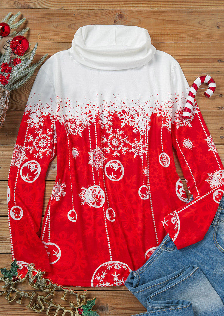 Sweatshirts Christmas Snowflake Turtleneck Long Sleeve Sweatshirt in Multicolor. Size: L,M