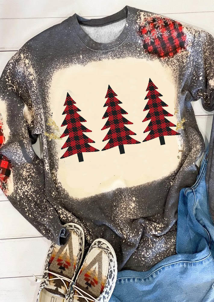 

Sweatshirts Christmas Tree Snowflake Plaid Bleached Sweatshirt in Gray. Size: L,M,,XL