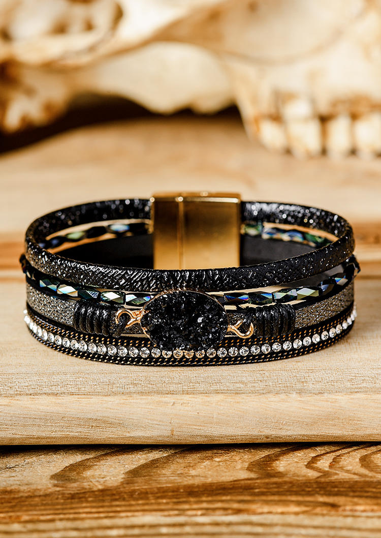 

Bracelet Rhinestone Multi-Layered Magnet Buckle Bracelet in Black. Size