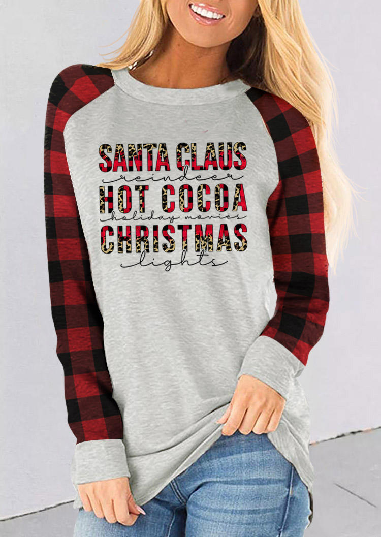 Santa Claus Hot Cocoa Christmas Buffalo Plaid T-Shirt Tee - Gray