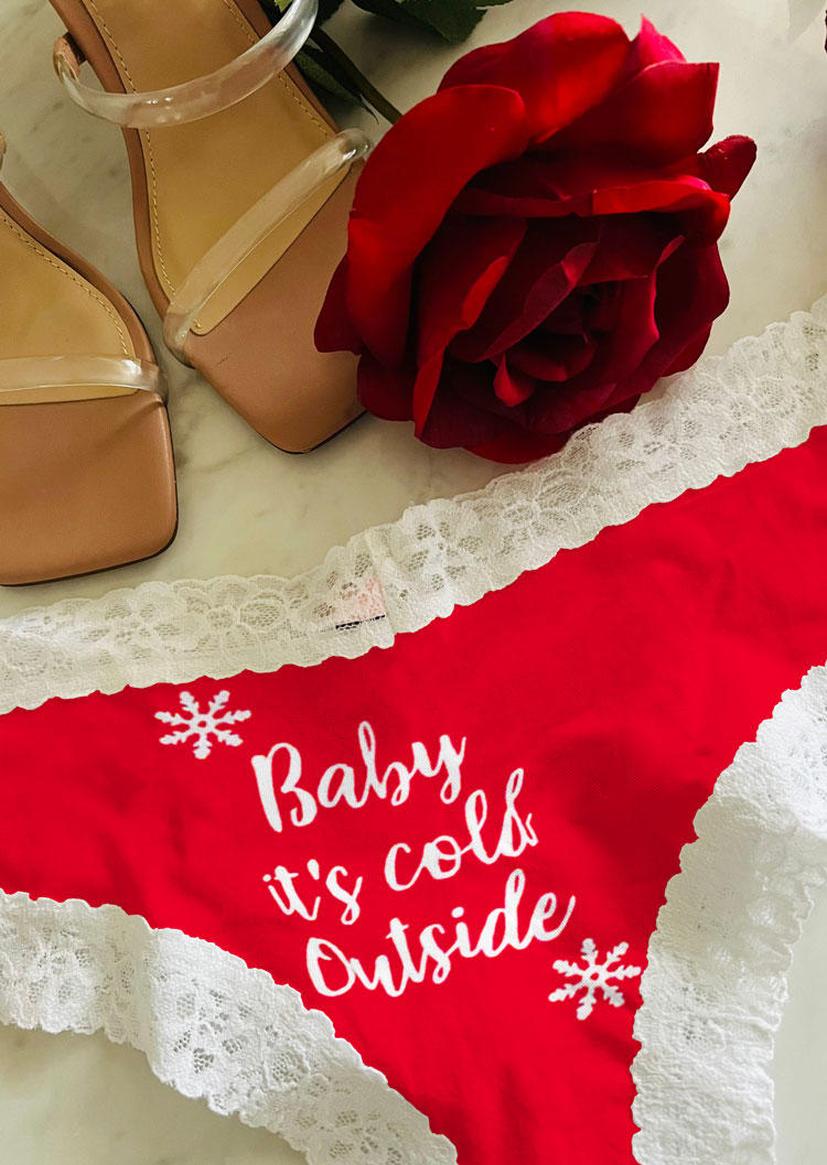 Panties Christmas Baby It's Cold Outside Lace Splicing Panties -Red in Red. Size: L,M,S,XL