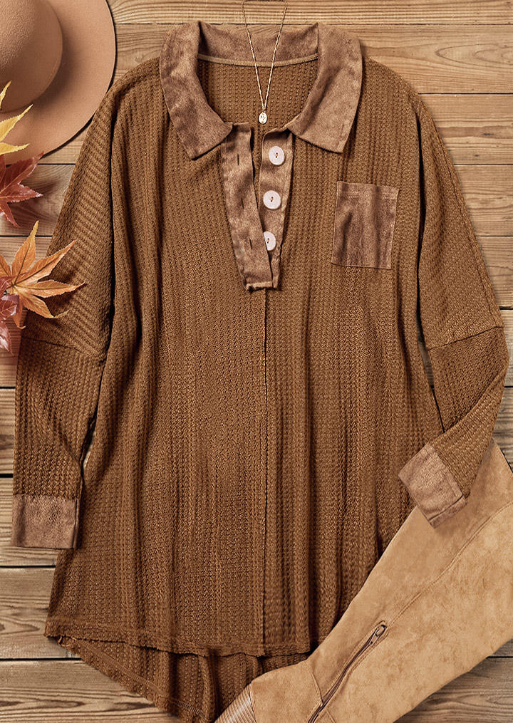 

Mini Dresses Button Pocket Turn-Down Collar Mini Dress - Coffee in Brown. Size: L,M,,XL