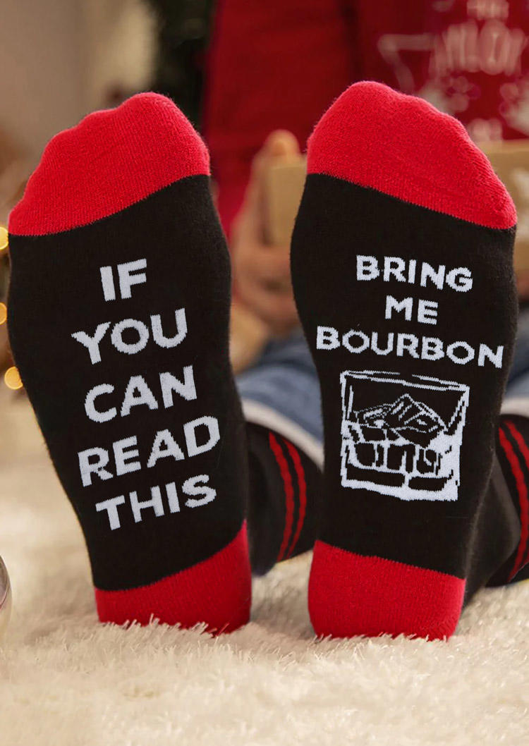 Crew Socks If You Can Read This Bring Me Bourbon Crew Socks in Black. Size: One Size