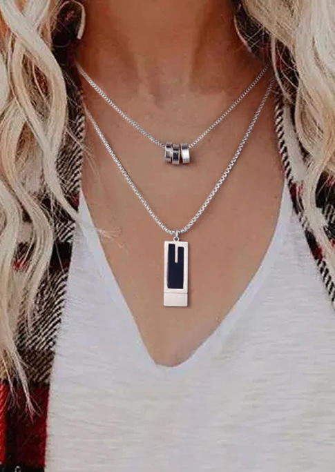 

Necklaces Double-Layered Hollow Out Pendant Necklace in Silver. Size