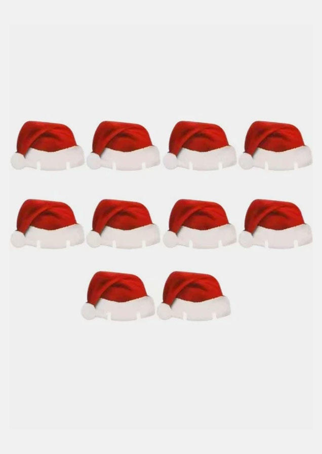 Christmas Decoration 10Pcs Christmas Santa Claus Hat Ornament in Red. Size: One Size
