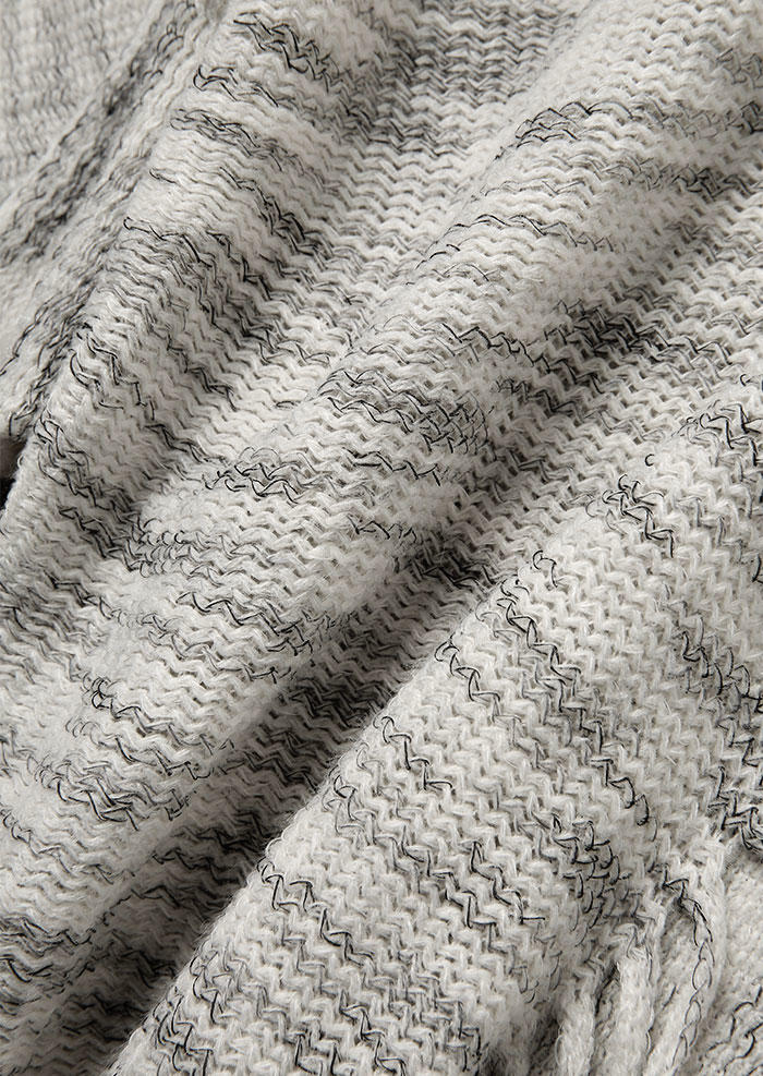 Tassel Plush Irregular Sweater Cardigan - Light Grey