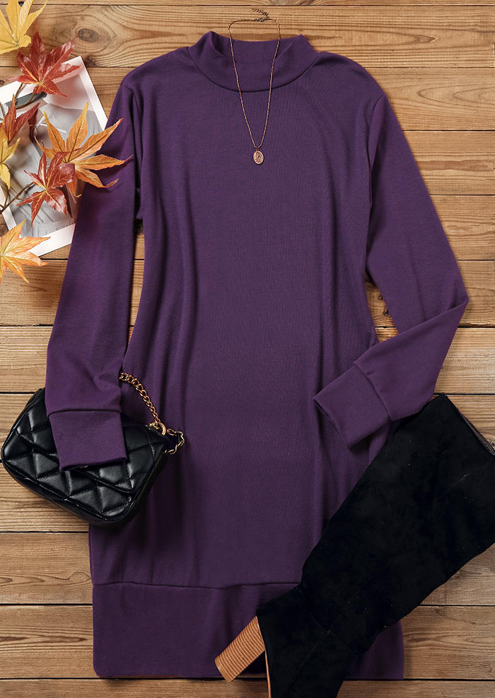 Bodycon Dresses Pocket Thumbhole Long Sleeve Bodycon Dress in Purple. Size: S