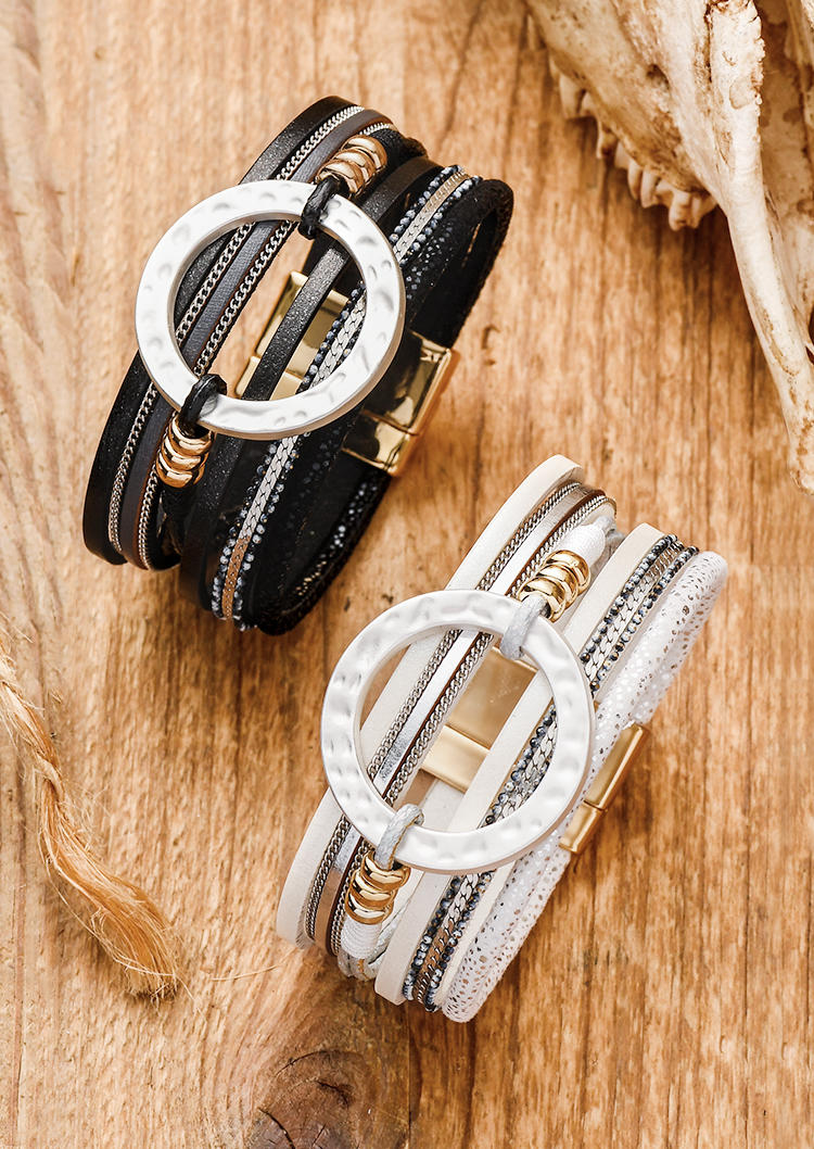 

Bracelet Beading Magnet Buckle Leather Bracelet in Black,White. Size