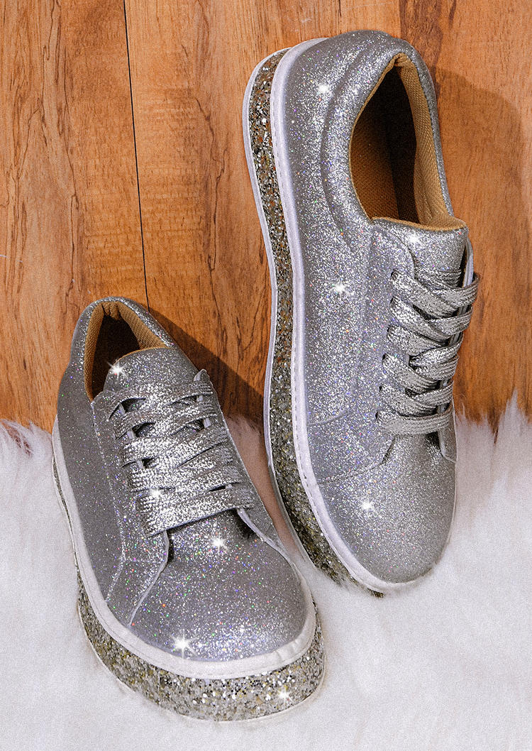 Sneakers Glitter Lace Up Sneakers in Silver. Size: 37,38,39,40,41