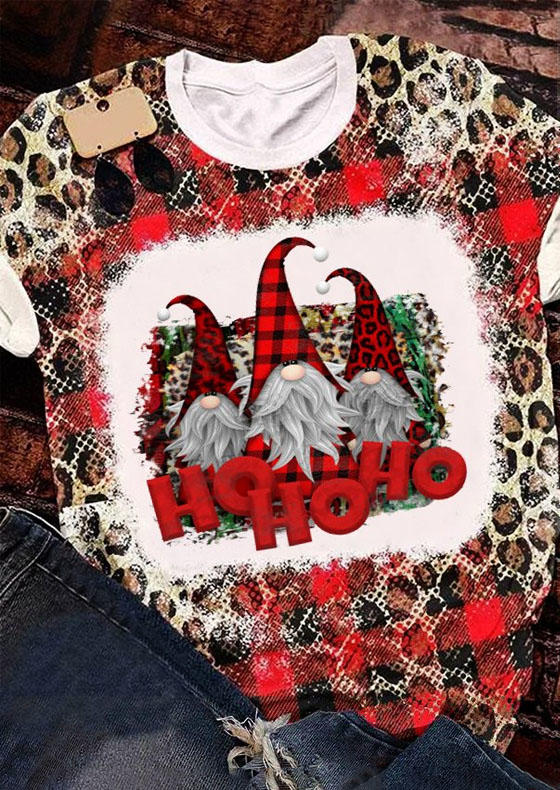 

T-shirts Tees Ho Ho Ho Leopard Plaid Gnomies T-Shirt Tee in Multicolor. Size