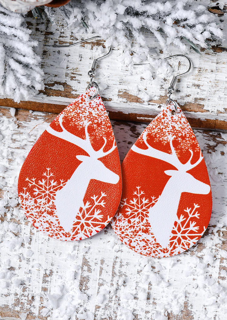 Earrings Christmas Reindeer Snowflake Water Drop Earrings in Red. Size: One Size