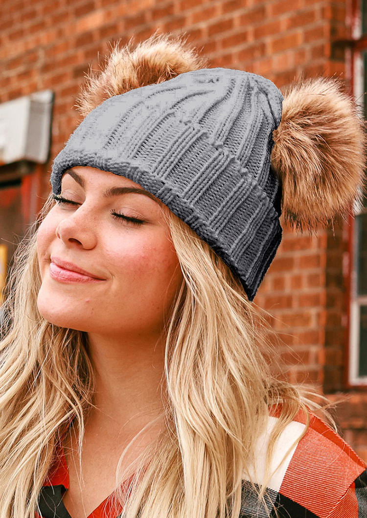 

Hats Warm Knitted Hairball Hat in Gray. Size