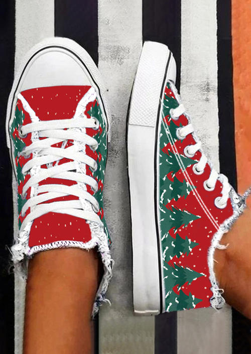 Sneakers Christmas Tree Lace Up Flat Sneakers in Multicolor. Size: 37,38,39,40,41