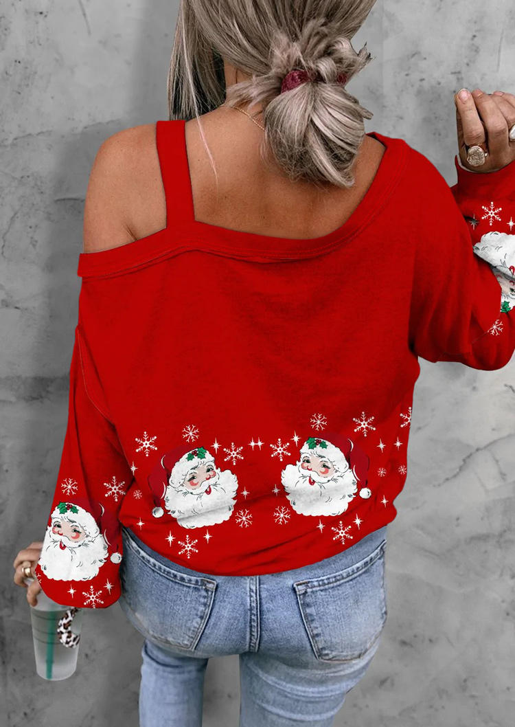 Blouses Merry Christmas Santa Claus Snowflake Blouse in Red. Size: L,M,XL