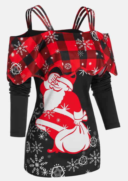 

Bodycon Dresses Christmas Snowflake Plaid Cold Shoulder Bodycon Dress in Multicolor. Size: L,M,,XL