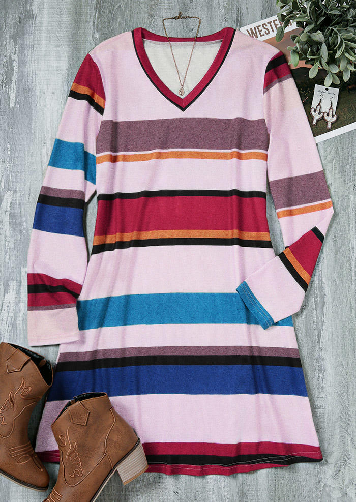 

Mini Dresses Colorful Striped Long Sleeve Mini Dress in Multicolor. Size: L,M,,XL
