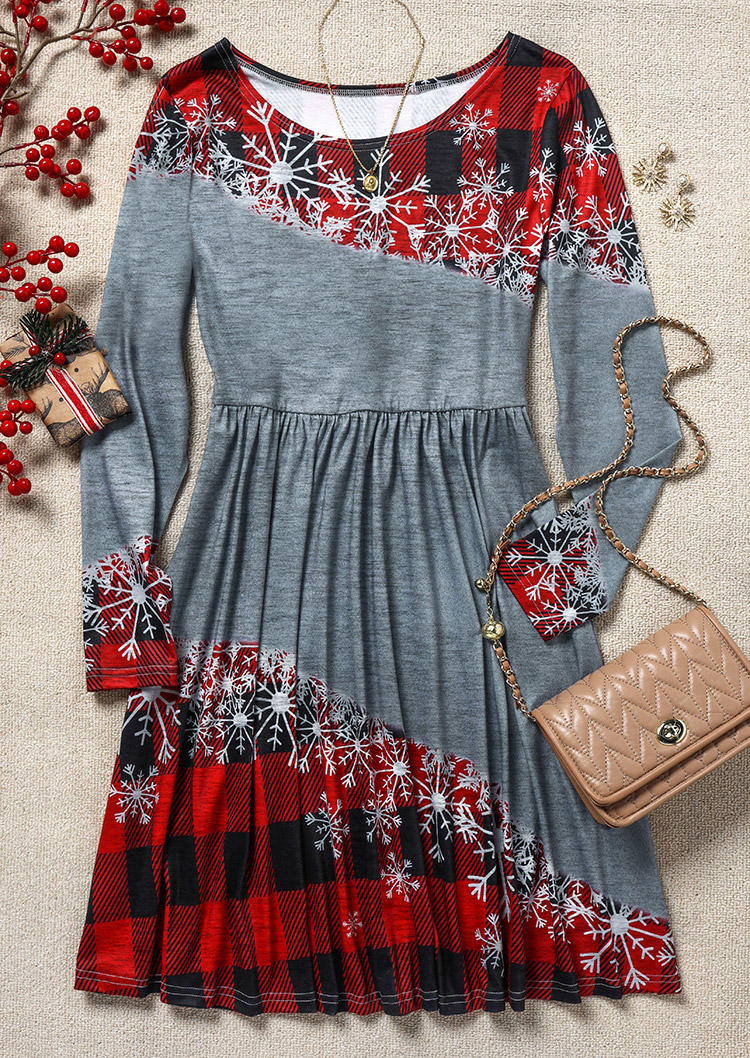 

Mini Dresses Christmas Snowflake Gradient Plaid Mini Dress in Gray. Size: L,M,,XL