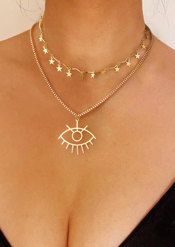 Necklaces Eye Star Hollow Out Double-Layered Necklace in Gold. Size: One Size