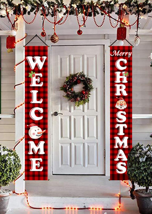 

Christmas Decoration Christmas Santa Claus Snowman Banner Couplet Door Ornament in Red. Size
