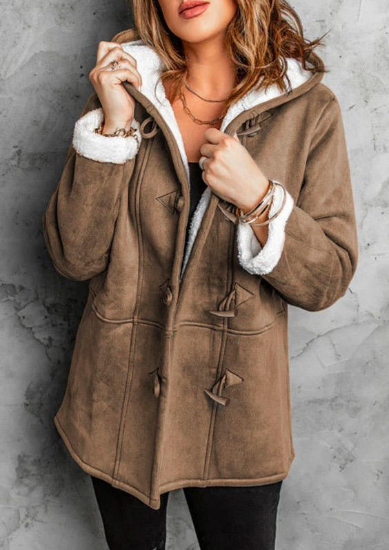 

Coats Warm Pocket Long Sleeve Hooded Coat in Khaki. Size: L,M,,XL