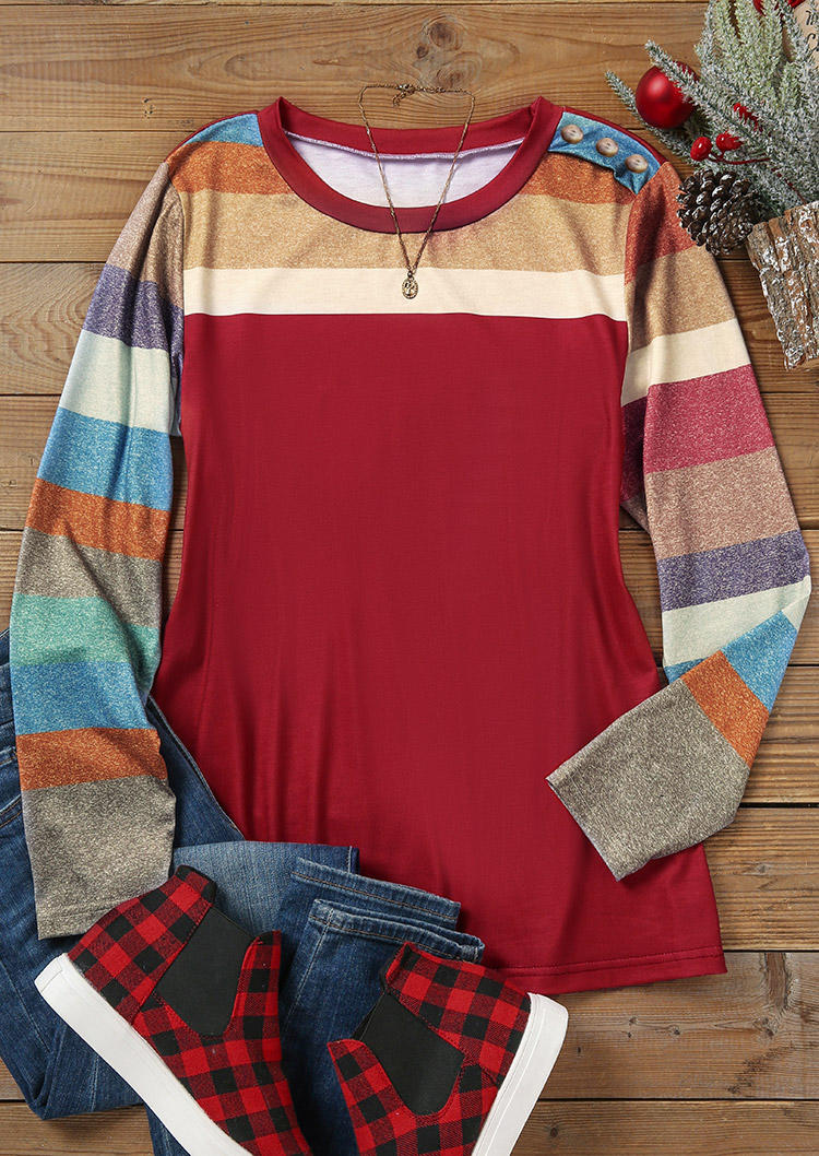 

Blouses Colorful Striped Button Long Sleeve Blouse in Multicolor. Size: L,M,,XL