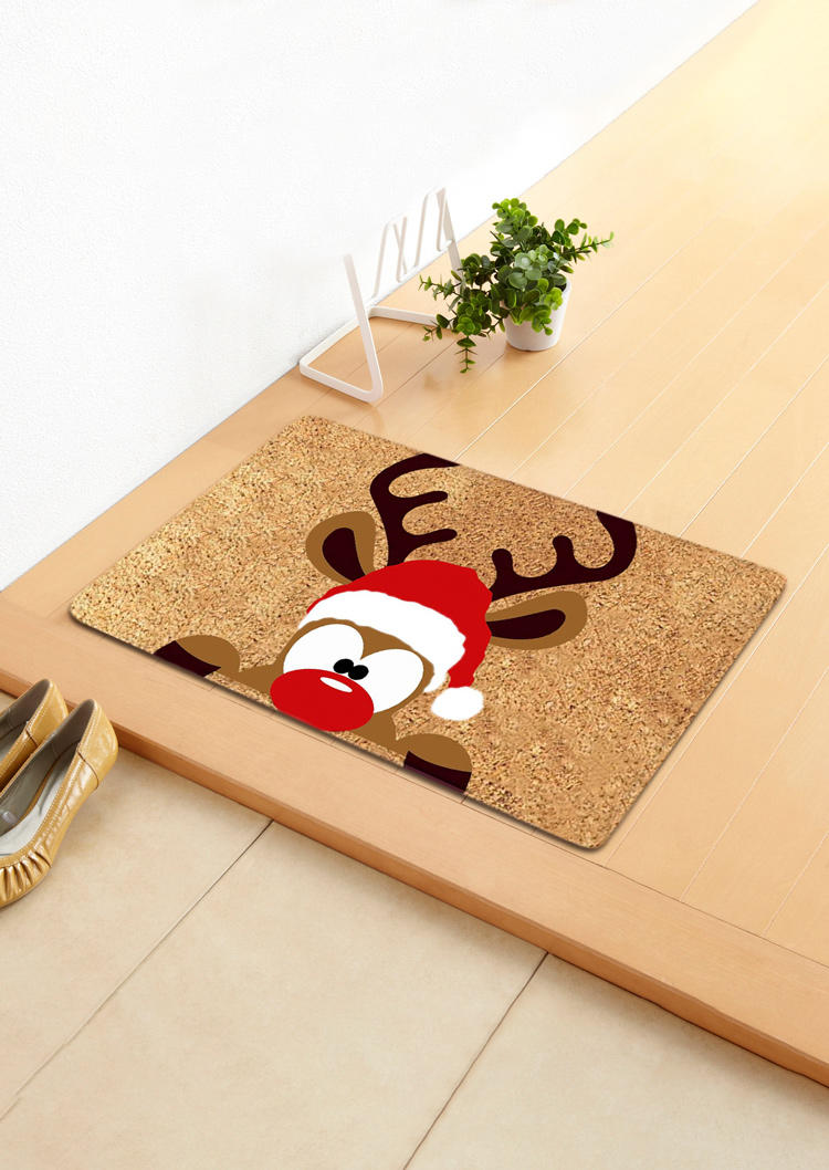 

Christmas Reindeer Non-Slip Carpet in Brown. Size