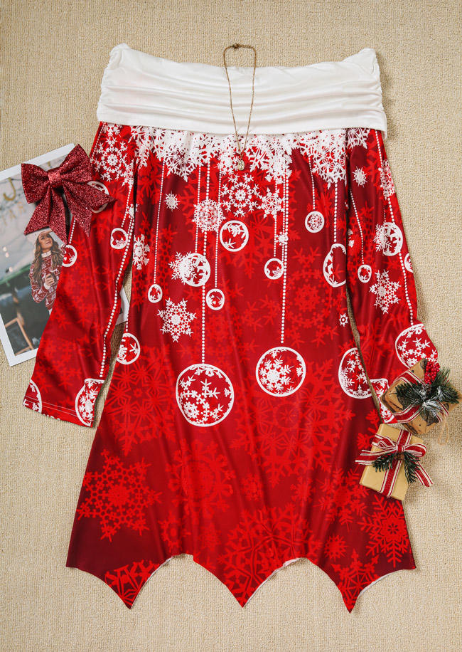 

Mini Dresses Christmas Snowflake Off Shoulder Asymmetric Mini Dress in Red. Size: L,M,,XL