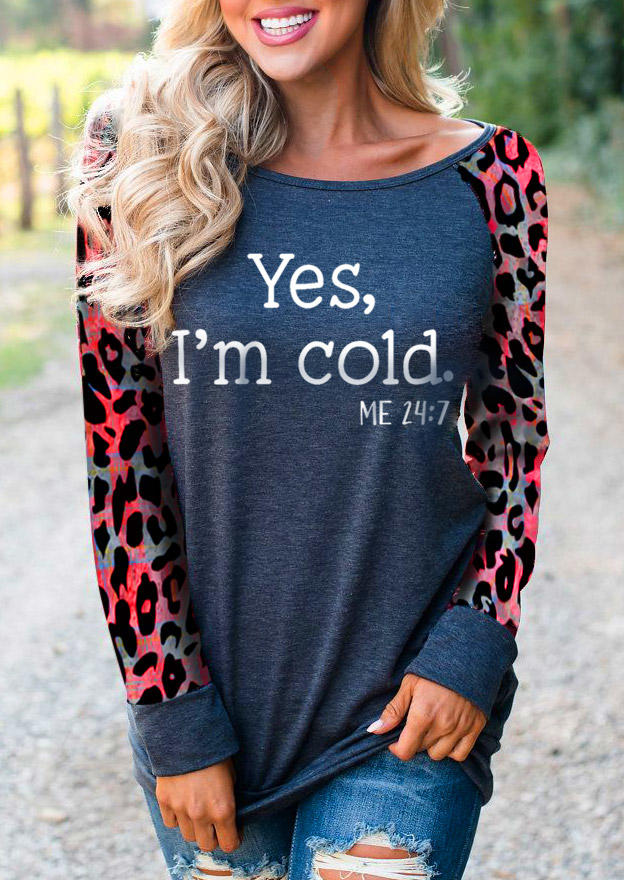 Yes I'm Cold Leopard T-Shirt Tee - Navy Blue