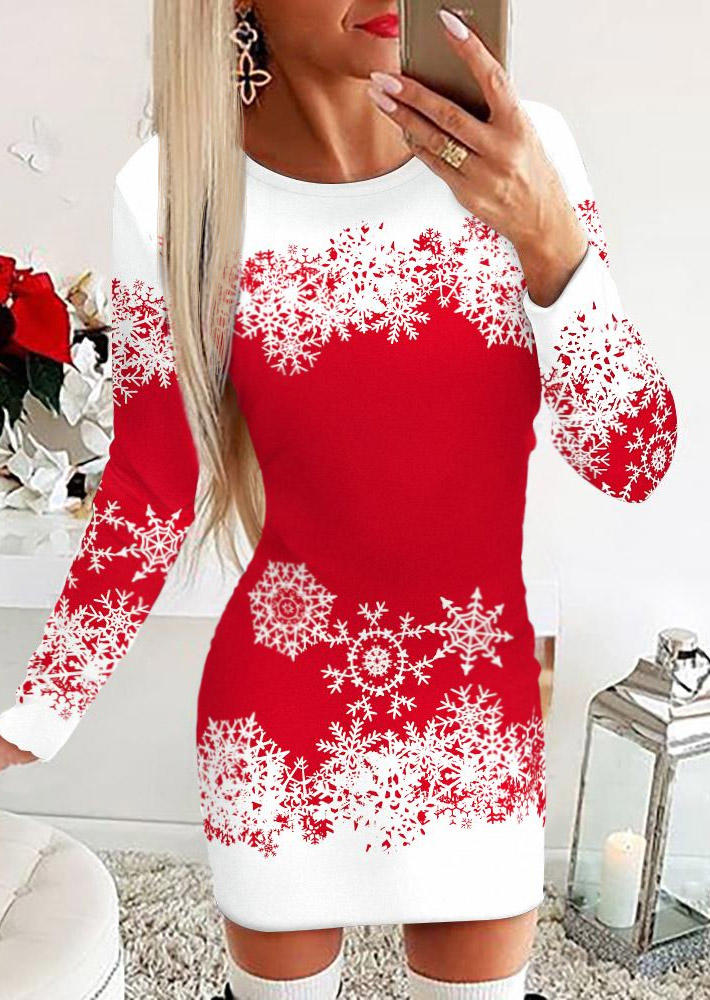 Mini Dresses Christmas Snowflake Long Sleeve Mini Dress in Multicolor. Size: M